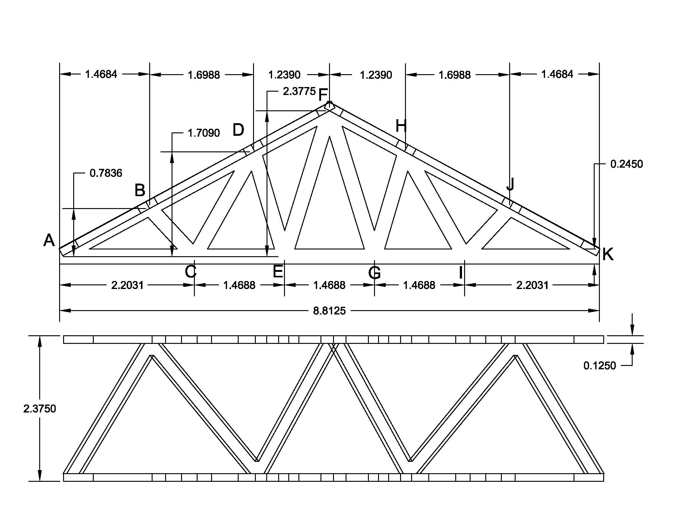 Here is the Autocad file of the truss